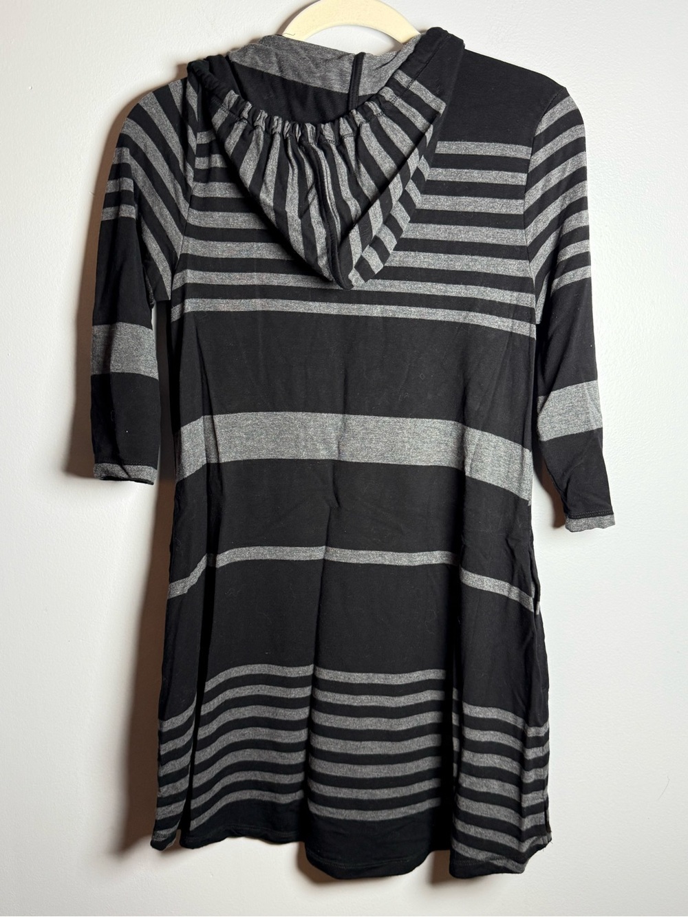 Soma Black and Gray Striped Hooded Lounge Top with V-Neck - Picture 2 of 10